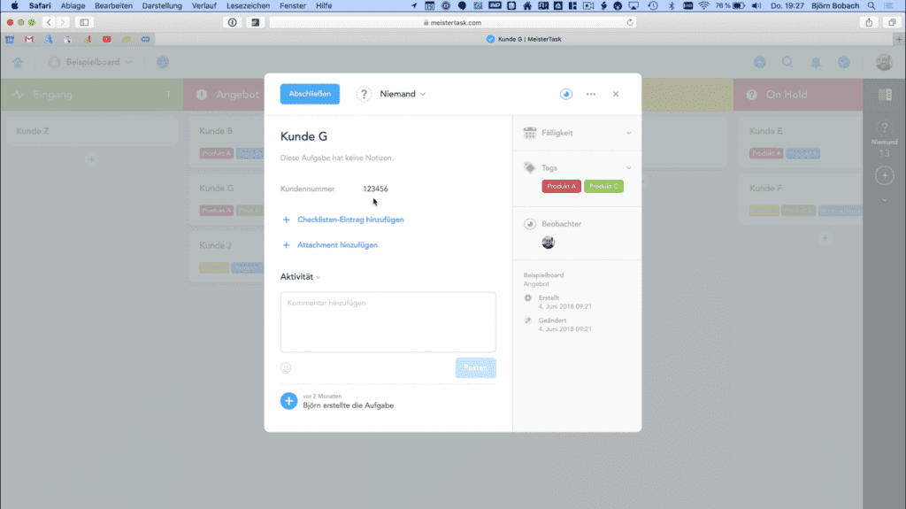 MeisterTask 2.0 Benutzerdefinierte Felder