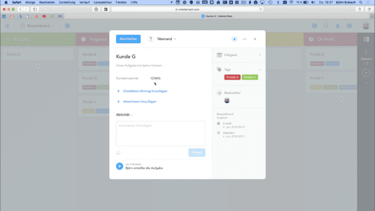MeisterTask 2.0 Benutzerdefinierte Felder