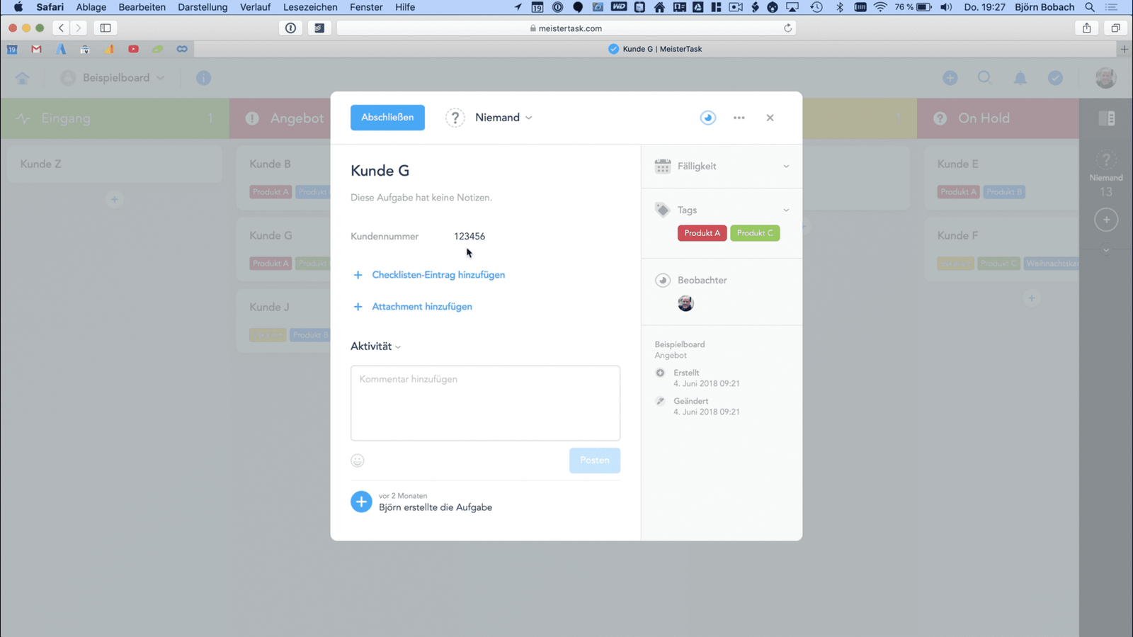 MeisterTask 2.0 Benutzerdefinierte Felder