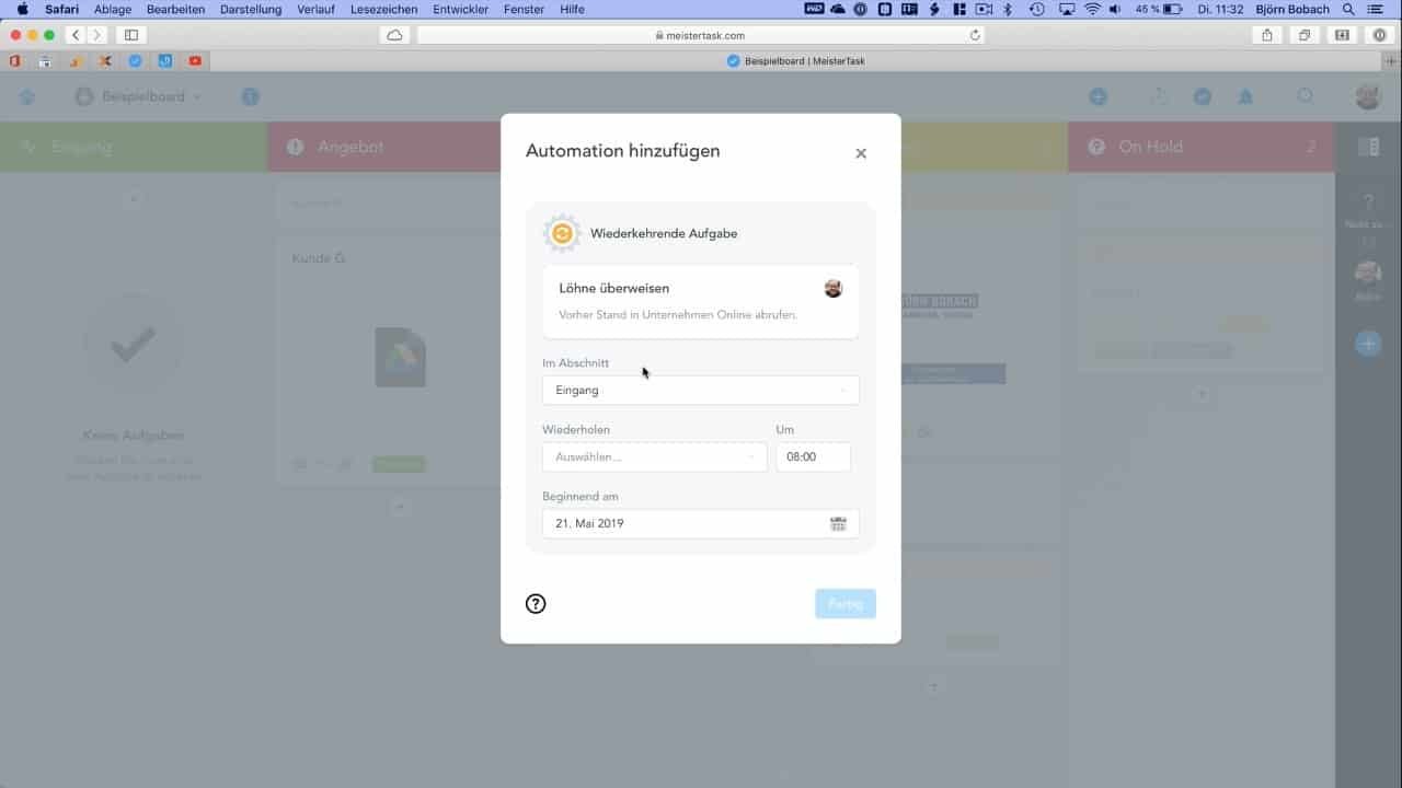 MeisterTask Wiederkehrende Aufgaben