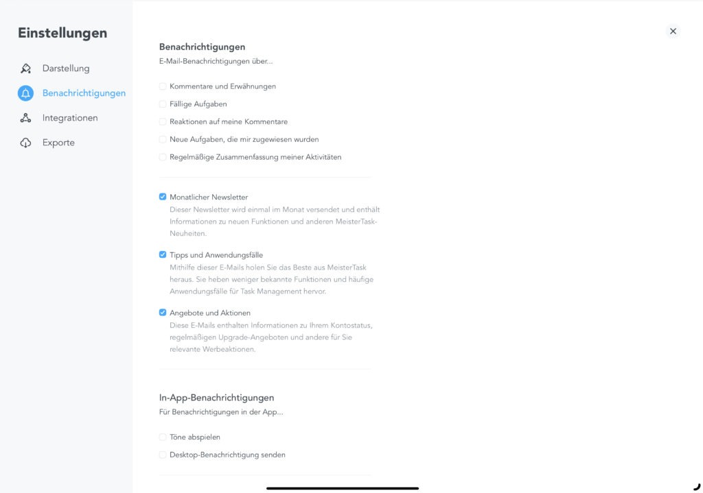 MeisterTask von Björn Bobach empfohlene Benachrichtigungseinstellungen